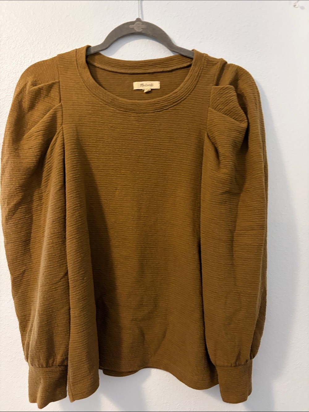 Madewell Waffle-Knit Crewneck Top in Caramel